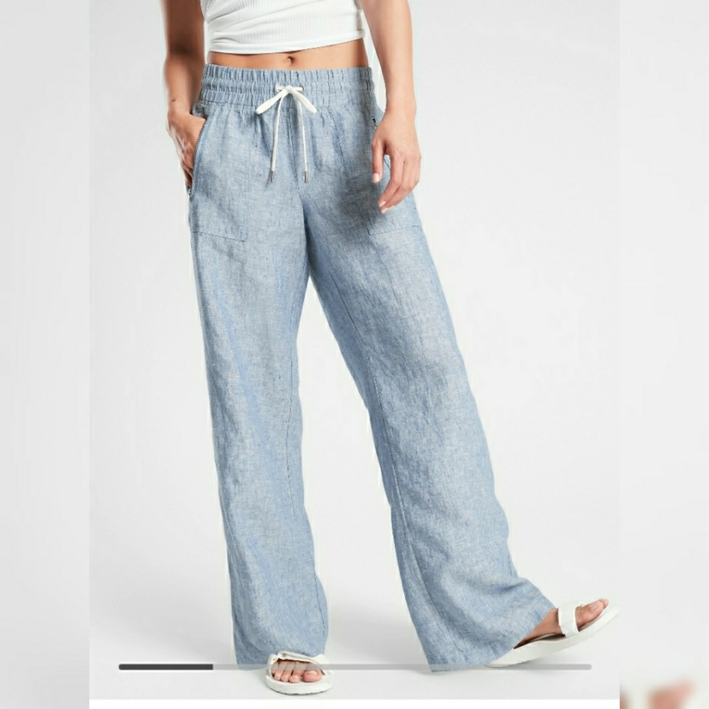 NWT Athleta Linen Blue Cabo Wide Leg Pants - Picture 4 of 5